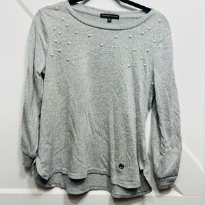Adrienne Vittadini Light Gray Sweatshirt with Pearl Details